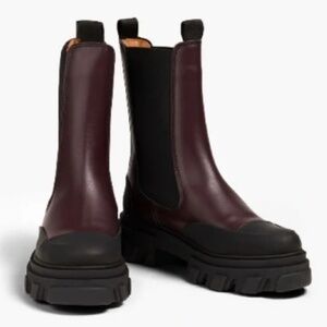 BNWT GANNI Cleated Mid Chelsea Tonal Boots in burgundy